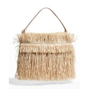 NWT Nannacay Maia Fringe Straw Shoulder Bag Natural Tan Beige Satchel